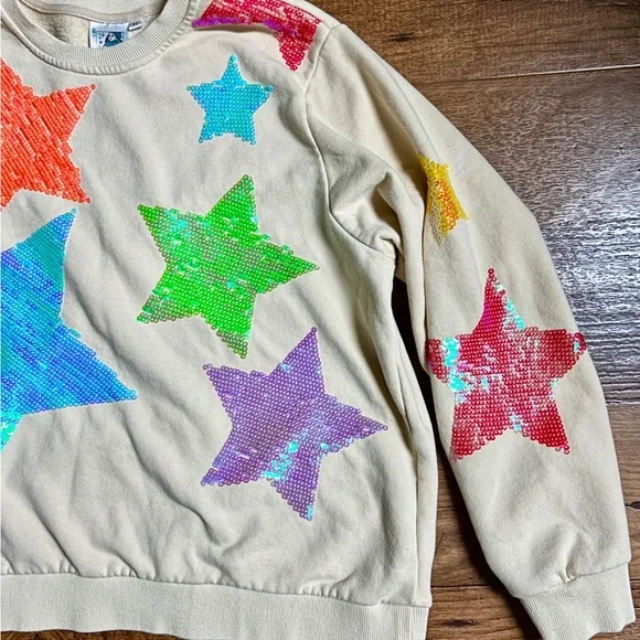 Queen Of Sparkle ~ Medium ~ White W/ Multi-Colors Star Sequins Sweater (Read) - Picture 9 of 12